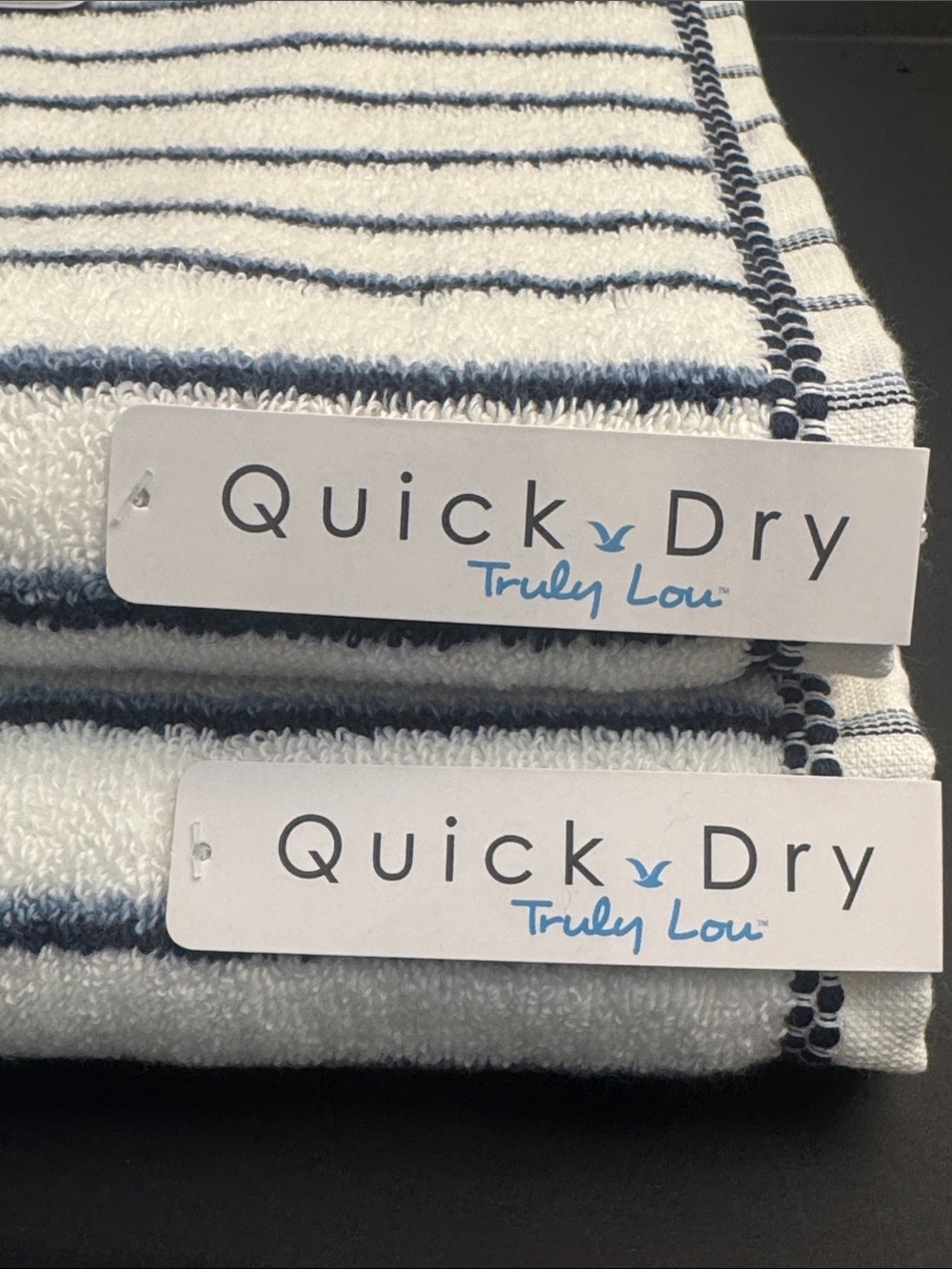 TRULY LOU Quick Dry Striped 8pc Zero Twist Cotton Bath Towel Set - Navy/White - Picture 6 of 11